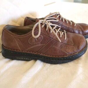 Mens Merrell World Piece Leather Casual Dress Shoes 8 41.5 Dark Brown Lace Up